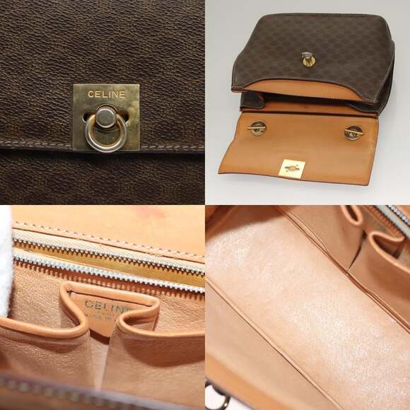 CELINE Macadam Canvas Hand Bag Pvc Leather Brown Gold - Picture 11 of 12